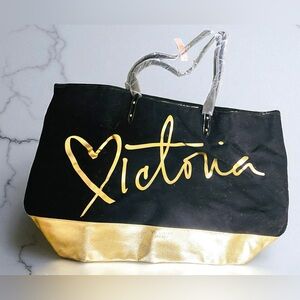Victoria's Secret Black Tote with Gold Accents large bag NWOT